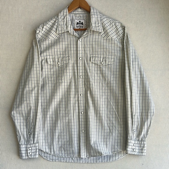Express Men’s XL Pearl Snap Western Shirt Plaid Cotton Long Sleeve Pockets - Picture 1 of 11